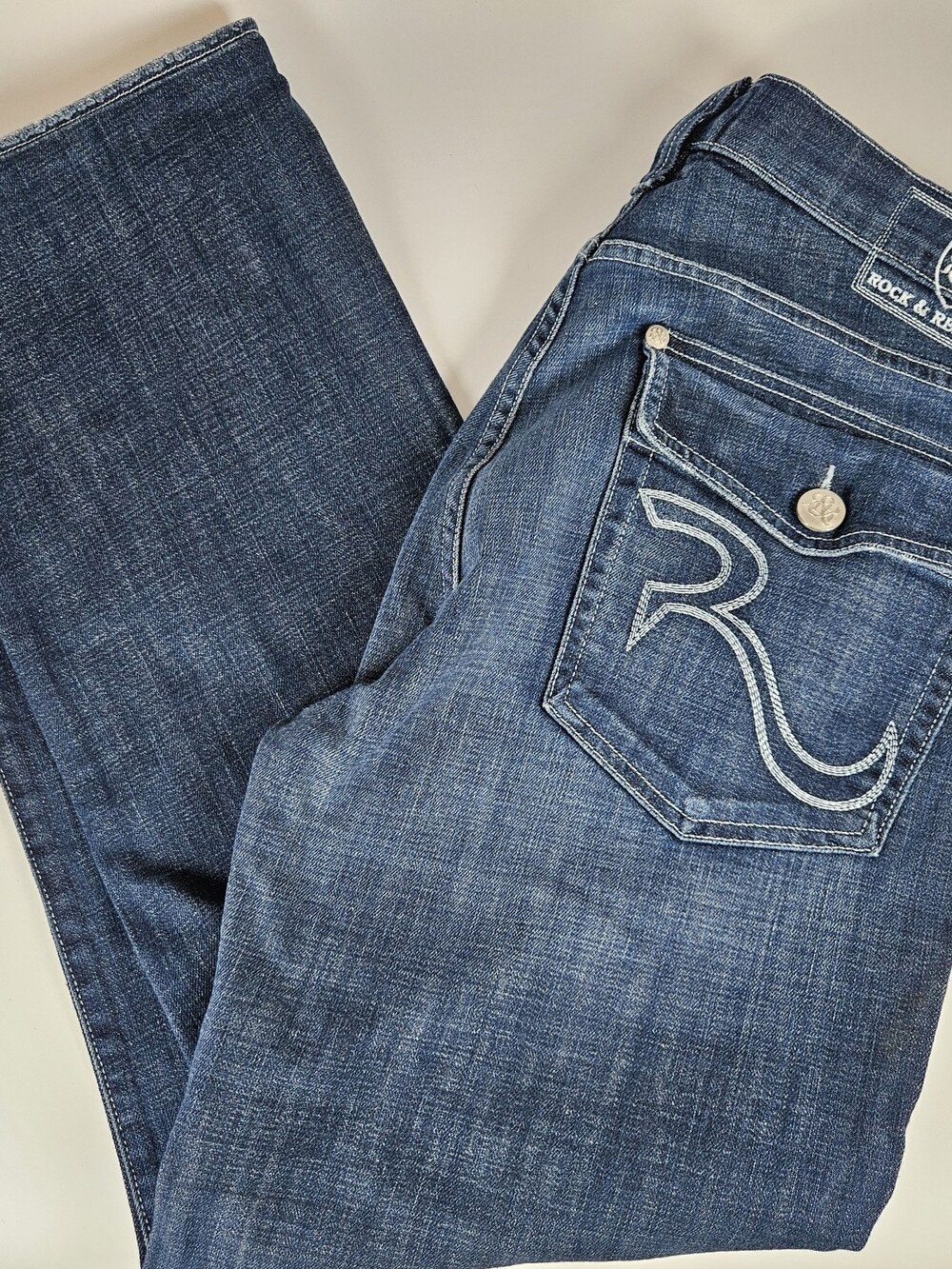 Rock & Republic Ralph Mens Jeans 36x31 Blue Dark Button Fly Flap Back Pocket